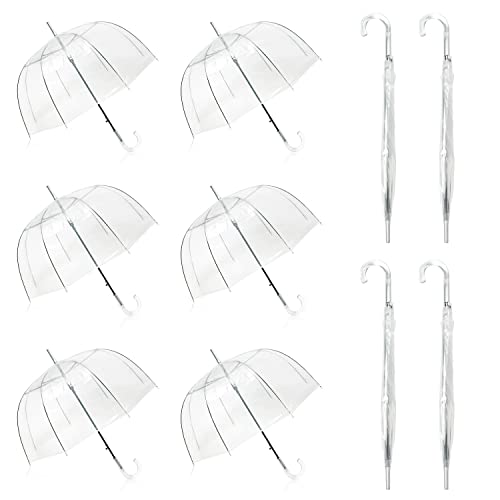 Wasing 10 Pack 46 Inch Clear Bubble Umbrella Crystal Handle Large Transparent Canopy Stick Umbrellas Auto Open Windproof With European J Hook Handle Outdoor Wedding Style Umbrella For Adult #TOP15