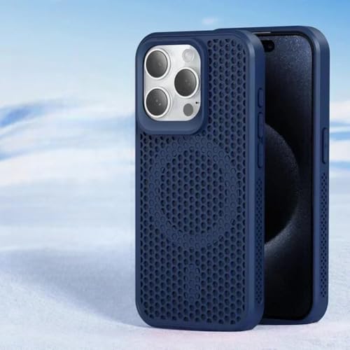 Coque respirante iPhone 14 bleu foncé pour garder votre téléphone frais en voyage