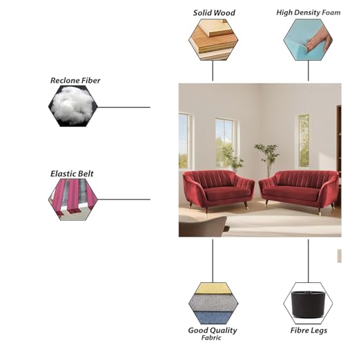 Image of Atticus 3+2 Seater Sofa Set for Living Room (Maroon Colour) Premium Fabric Sofa
