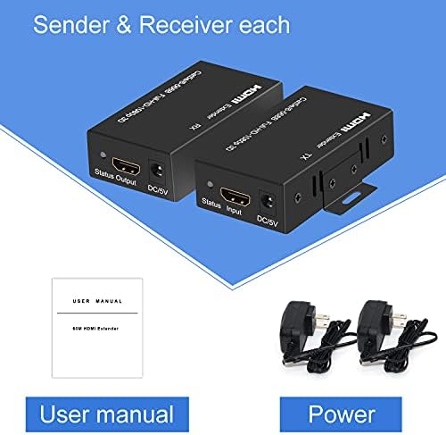 Microware 60M HDMI Extender Repeater Transmitter/Sender + Receiver Over Cat5 / Cat6 Upto 60 Meters (60M Extender Over Single CAT5/6 Cable) Supports 3D & Full HD1080p for TV Projector, HDTV, DVR