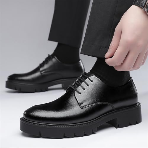 Oxford Shoes for Men Thick Sole Lace Up Pointed Toe PU Leather Solid Color Shoes Anti-Slip Non Slip Rubber Sole Block Heel Slip Resistant Prom Men's Casual Dress Shoes3