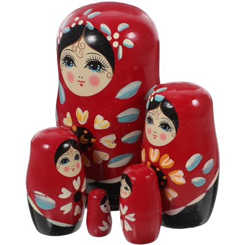 LIOOBO 1 Ensemble poupée matriochka en Bois poupées Poupées de Nidification Imbrication Jouets d'éveil Russe Jouets Faits à pour Enfants de Bureau Rouge