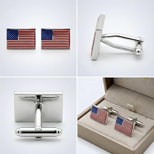 apenll Mancuernillas con diseño de bandera de Estados Unidos, color plateado, 2 piezas miniatura 5