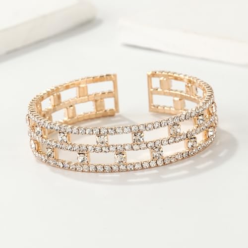 Sparkly Tennis Rhinestone Crystal Adjustable Wide Cuff Bracelet & Bangle for Women Bridal Wedding Party Prom3