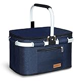 bolsa de picnic almuerzo Materiales y diseño de alta calidad: nuestras cestas de picnic aisladas están hechas de tela Oxford 600D de alta calidad y un marco de aluminio estable son extremadamente duraderas, fuertes y ligeras. No se daña fácilmente por la fricción, ya que en la parte inferior hay 4 gomas resistentes en la parte inferior. La cesta de pícnic tiene barras de apoyo en los laterales para un agarre fuerte, que no se enreda ni se rompe sin carga.
