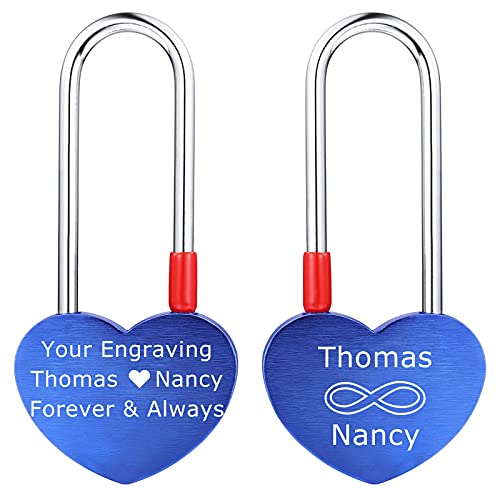 INBLUE Personalized Heart Shaped Love Lock Custom Name Date for Couple Boyfriend Girlfriend Him & Her Love Bridge Aluminum Padlock Valentine Lover Gift