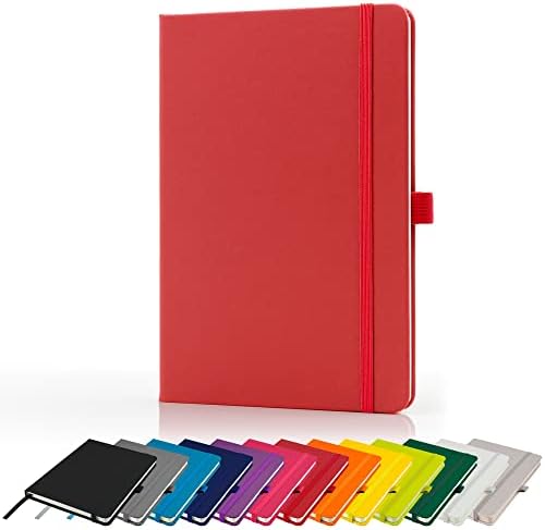Premium A5 Notebook New Lined Hardback Journal with Pen Loop, 196 Page, Elastic Closure and Ribbon Marker Notepad Note Book Notes Pad (Silver)