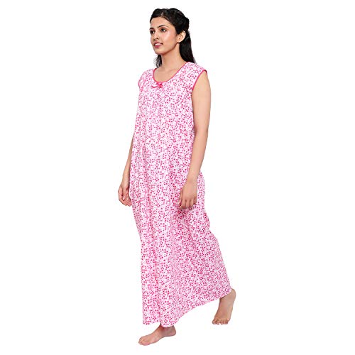 CIERGE Women's Cotton Printed Maxi Nighty (Pack of 2) (CIERGE WOMEN SLEEVELESS_PINK & BLUE_Free Size)