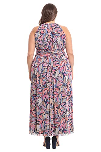 Image of London Times Women's London Times Mesh Halter Maxi Dress with Ruched Waistband Flowy Bohemian Beach Dresses