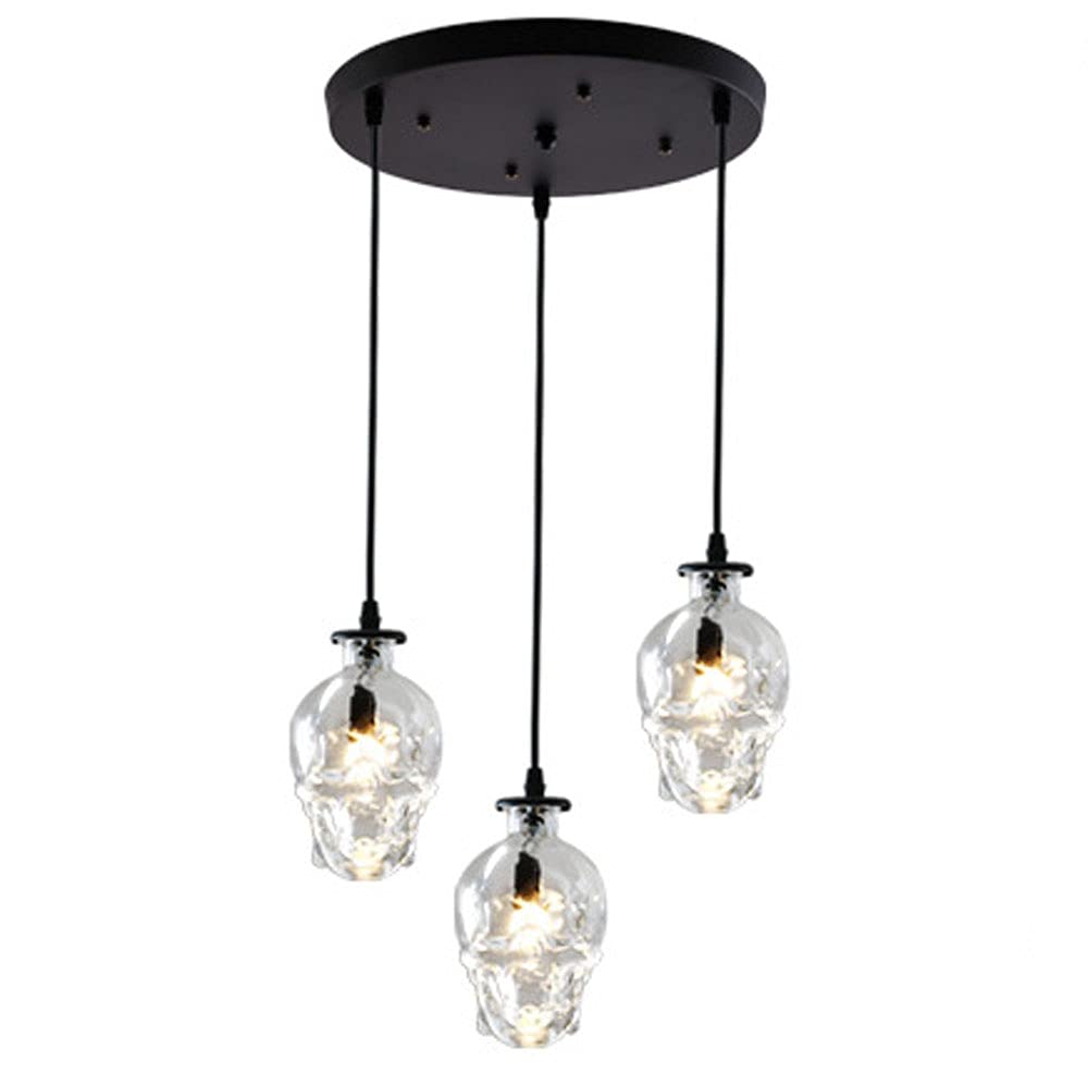 Lustre en verre rétro à 3 lumières suspendues réglables pour îlot de cuisine style crâne moderne