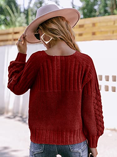Image of Miessial Women's Button Down Long Sleeve Cardigan Sweaters Chunky Cable Knit Crop Sweater Top