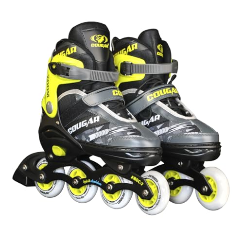 Image of COUGAR Zoom ABEC-7 Inline Skates | Adjustable Sizes L (39-42) | 4 PU Wheels (70-110mm), Aluminium Frame, Cuff Buckle, Lace Crossover | Superior Grip Skates for Men, Women & Teens (Large)