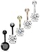 FUNRUN JEWELRY 5PCS 14G Stainless Steel Belly Button Rings Body Jewelry Piercing Cubic Zirconia Navel Bars
