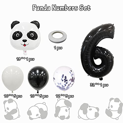 Panda Balloons Birthday Party Decorations Black White Latex Balloons 32 Inch Foil Balloons Confetti Latex Balloons Themed Balloon Party Kit Supplies Number 6 Set #TOP1