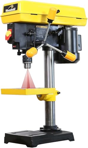 Image of Woodskil 8 Inch Drill Press, 2.3 Amp 5-Speed Bench Drill Press with Laser Guide and Cast Iron Worktable, Bench Top Drilling Machine