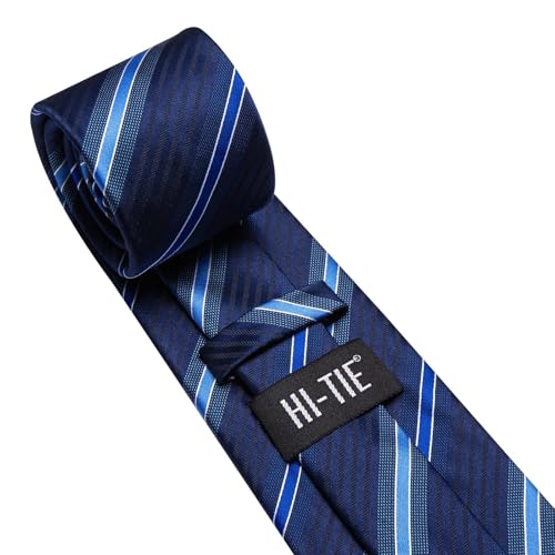 Image of Hi-Tie 70 inches Ties for Men Silk Extra Long Necktie and Pocket Square Cufflinks Set Men Big and Tall Tie Business