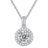 Moissanite Halo Pendant Necklace for Women Girls,1ct-2ct DF Color, 925 Sterling Silver with 18K Whit