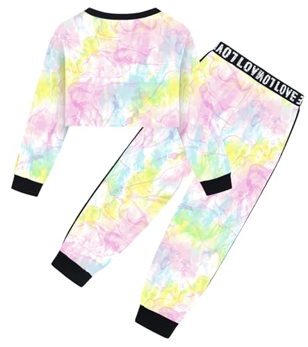 Image of Betusline Girls 2 Piece Outfits Girls Cropped Sweatsuit Pants Outfit Clothes Set, 4T-14 Years