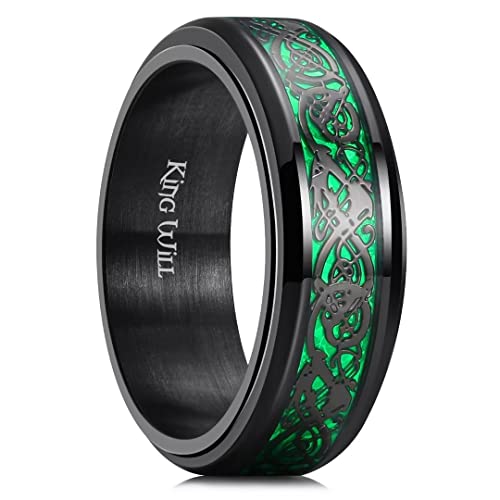 Image of King Will 316L Stainless Steel Spinner Ring for Men Women- 8mm Width Fidget Ring with Dragon /Celtic Knot Pattern, Stress Anxiety Relief Comfort Fit Wedding Band