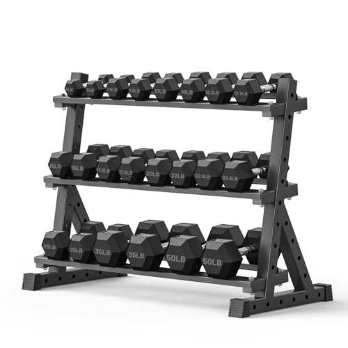 PAPABABE Hex Dumbbell Set with Rack