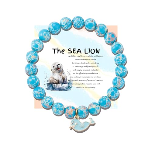 PARTNER Funny Harbor Seal Bracelets for Seal Lovers - Ocean Animal Themed Gifts for Women - Natural Stone Beaded Jewelry