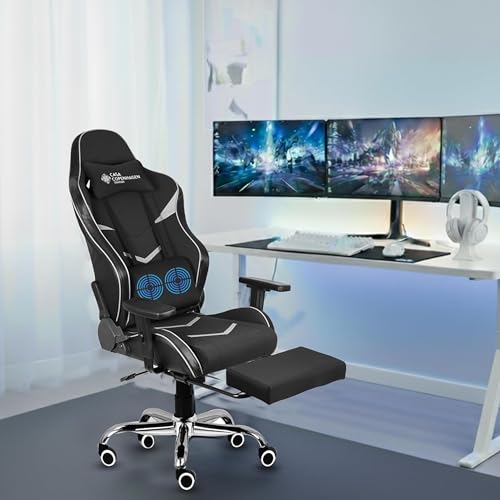 Image of Casa Copenhagen Racing, High-Back Italian, Gaming Ergonomic Chair with Advanced Mechanism & Electric Back Massager, Luxurious Memory Foam Seating & Multi Function Arm-Rest - Grey & BlackMint