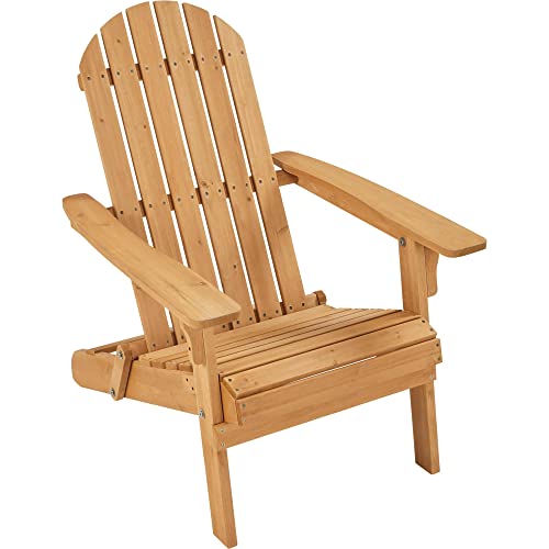 Yaheetech Folding Adirondack Chair Set Of 1 Outdoor, 300Lbs Solid Wood Garden Chair Weather Resistant, Fire Pit Lounge Chairs For Garden/Yard/Patio/Lawn, Natural Wood #TOP12