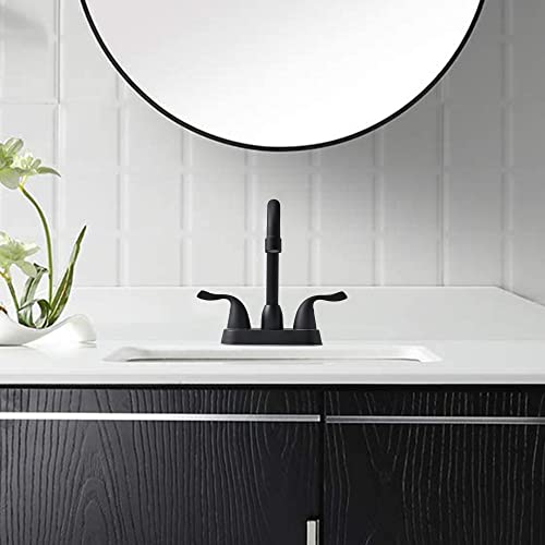 Fropo 2 Handle Black Bathroom Sink Faucet - 4 Inch Centerset Faucet Bathroom 2 Or 3 Hole Lavatory Faucet Bathroom Vanity Sink Faucets With Pop-Up Drain And Supply Lines Matte Black #TOP6