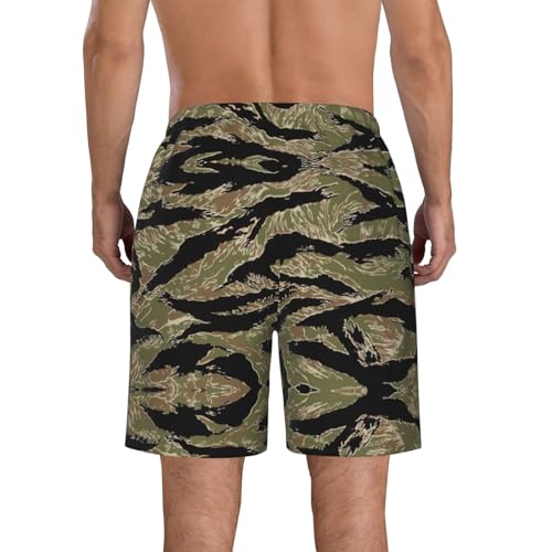 Tiger Stripe Camo Print Men's Swim Trunks | Quick Dry Drawstring Beach Shorts3