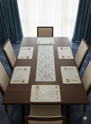 Image of Dakshya Industries Rectangle Shape PVC Dining Table Mats Set of 7 | Non Slip Washable Table Decor