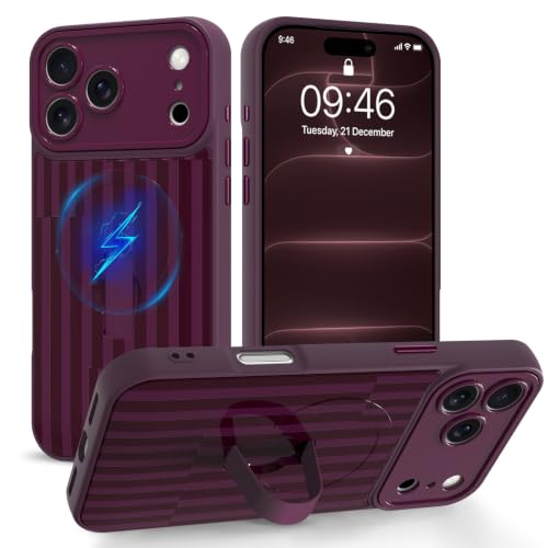 Jefonha Cute for iPhone 18 Pro Case Magnetic with Strap, Red Offset Stripes