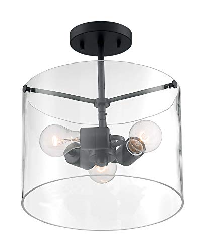 Image of Nuvo 60 /7278 Sommerset 3-Light Semi-Flush Fixture with Clear Glass, Matte Black Finish