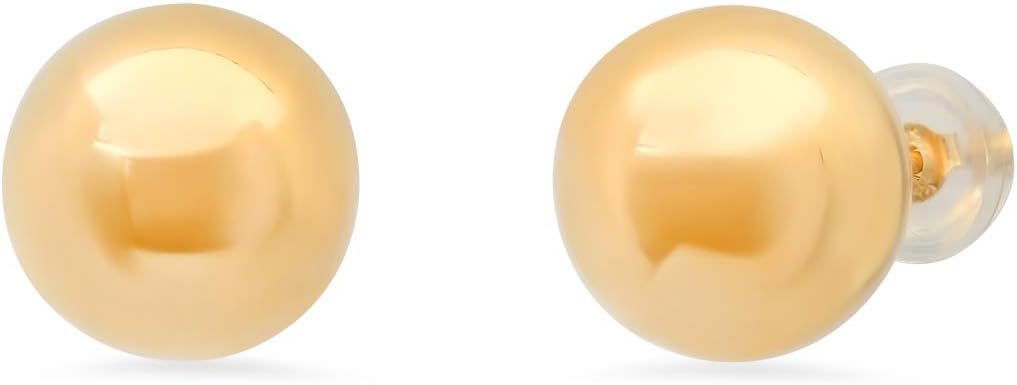 Amazon Essentials Women's 14Kt Ball Stud Earrings With Silicone Covered Pushbacks, Gold , (previously Amazon Collection)