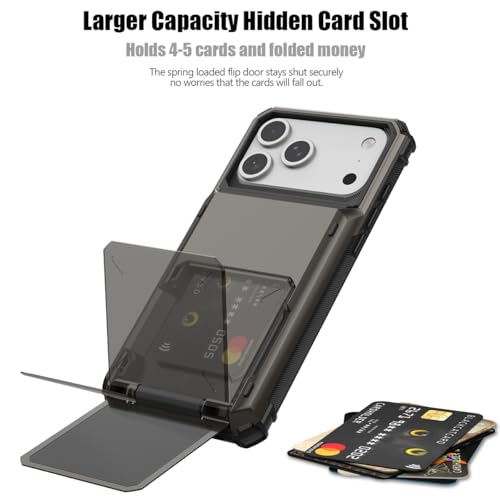 Nvollnoe Compatible with iPhone 17 Pro Max Case with Card Holder[Store 5 Cards] Dual Layer Heavy Duty Shockproof Wallet Case with Hidden Card Slot Large Storage Cover for Men&Women 6.9''(Gunmetal) by Nvollnoe - Used condition - Image 2