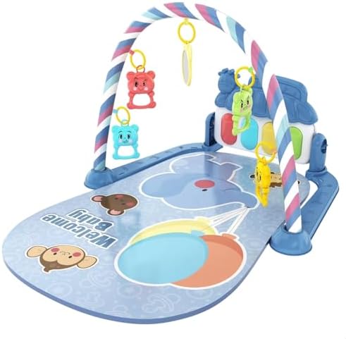 Tapete Infantil de Atividades Sensorial para Bebê Interativo com 5 Móbiles e Piano Musical com Som e Luzes (Azul) Menor preço em Tapete Infantil de Atividades Sensorial para Bebê Interativo com 5 Móbiles e Piano Musical com Som e Luzes (Azul)
