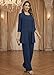 OXQLY 3 Piece Mother of The Bride Pant Suits with Jacket for Wedding Chiffon Navy Blue Formal Evening Pantsuits Outfits for Women Size 12