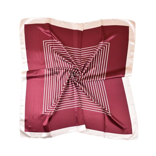 EIysee 35 x 35 Womens Fashion Pattern Large Square Silk Like Hair Scarf Head Sleeping Wrap Satin Neck Bandana for Gift (Stripes-Wine Red)