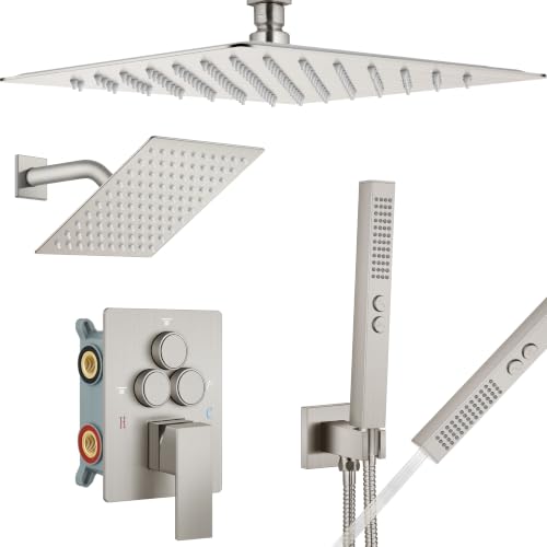 Image of Aolemi Ceiling Shower Faucet Set System Dual Head 16&6 Inch Brushed Nickel