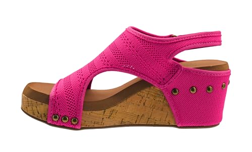 Corkys Footwear Comfortable Womens 2.5 Inch Wedge Sandal Fuchsia Knit Size 09 Adjustable Hook and Loop Straps