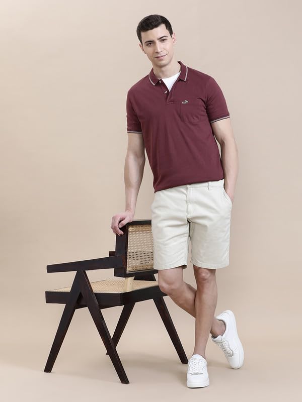 Image of CROCODILE Men Solid Slim Fit Polo T-Shirt | Regular Length | Short Sleeve | Button Placket | Casual Knitted Topwear