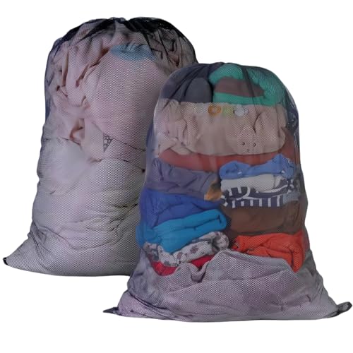 2 Pack Large Mesh Laundry Bag, 27×36inch Black Laundry Hamper Liner, Heavy Duty Mesh Laundry Bags Drawstring Lockable, Machine Washable, for Ball Storage, Travel, Toys, Sports Factories, Dorms