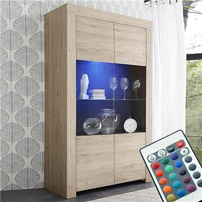 Kasalinea Argentier LED 110 cm Couleur chêne Clair contemporaine Agathe-L 110 x P 43 x H 191 cm- Marron