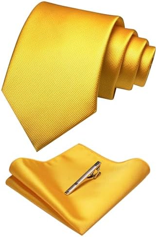 JEMYGINS Solid Color Formal Necktie and Pocket Square Tie Clip Sets for Men