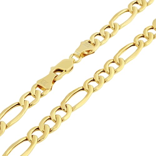 Nuragold 10k Real Yellow Gold Figaro Link 7mm Chain Necklace (16