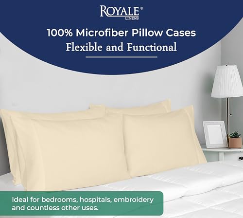 Image of Royale Linens Queen Pillowcase Set of 2 - Bed Pillow Cover - 20 inch x 30 inch - Sand Pillowcases - 1800 Brushed Microfiber, Wrinkle & Fade Resistant - Soft & Cozy- Queen Size Pillow Case (Sand)