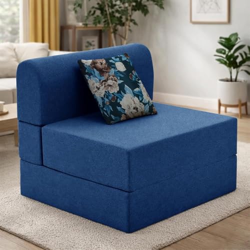 Image of Convertible 3 * 6 Single Seater Sofa Cum Bed | Foldable Sofa Bed for Apartments & Studio Rooms (Color Blue, COMFORTMAX)