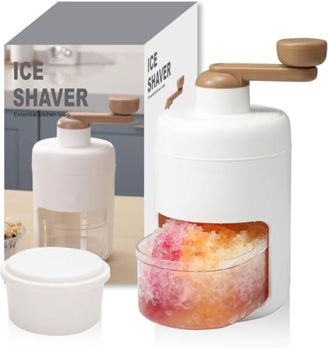 MOMENT Manual Shaved Ice Shaver Portable Snow Cone Maker Machine with 2 Ice-Trays Small Hand Operated Crank Slushy-Maker Machine Ice Crusher for Snow Cones for Outdoor Picnics
