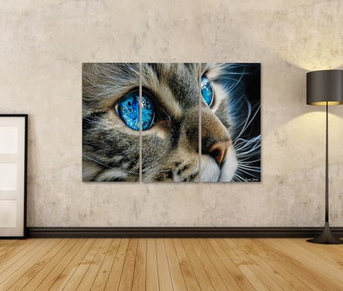 Tableau sur toile chat aux yeux bleus islandburner décoration triptyque