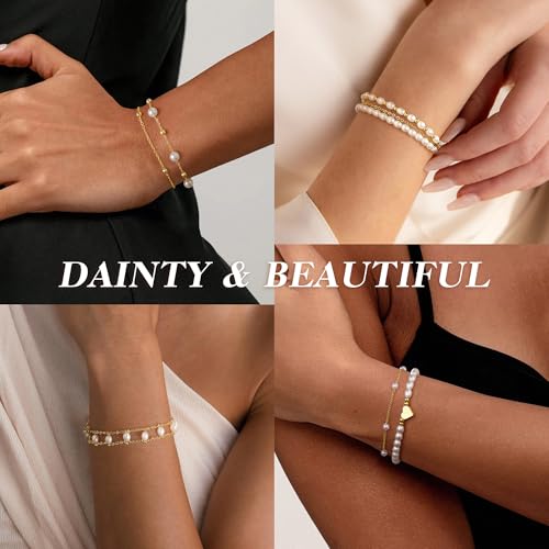 Yoosteel Gold Pearl Bracelets for Women, Dainty 14K Gold Plated Pearls Beaded Link Chain Bracelet Jewelry Gift for Women4