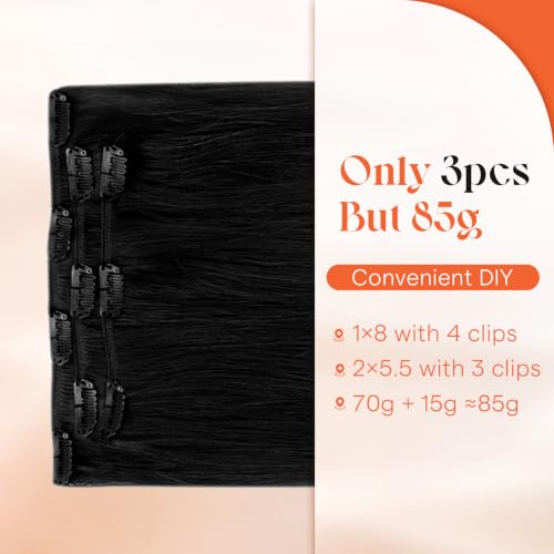 Image of Sunny Hair Clip in Hair Extensions Real Human Hair Jet Black 16 Inch | Remy Human Hair Clip in Extensions for Women, Heat Styling Friendly, Lightweight Natural Blend for Everyday Wear 85g